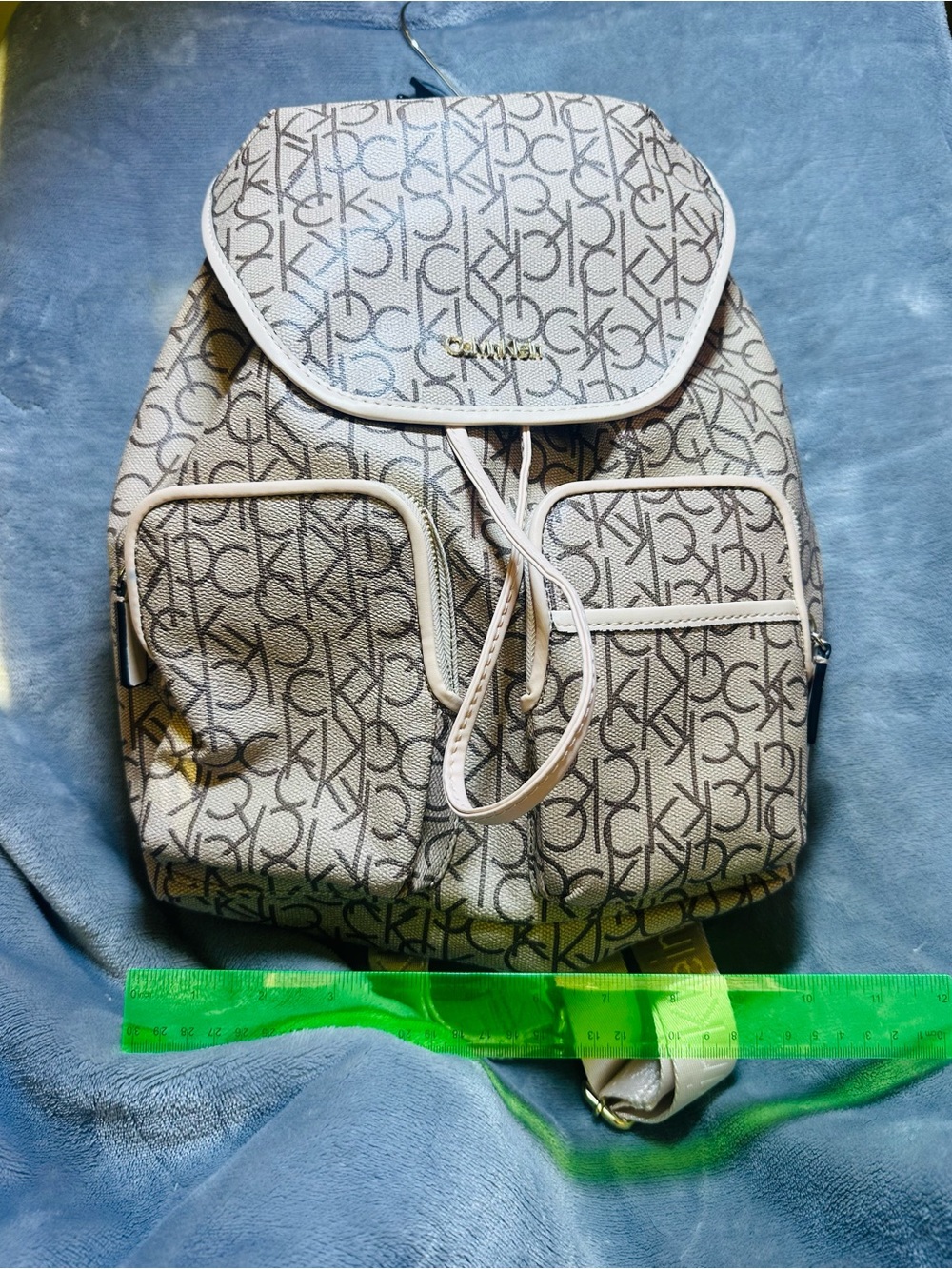 Calvin Klein Cream Monogram Drawstring Backpack - Picture 2 of 6